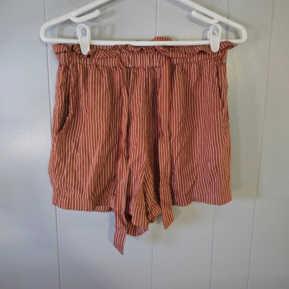 Billabong Striped Paperbag Shorts Womens Medium Terracotta White Tie Waist